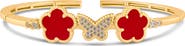 CZ by Kenneth Jay Lane Pavé Cubic Zirconia Butterfly & Red Clover Flexible Cuff Bracelet