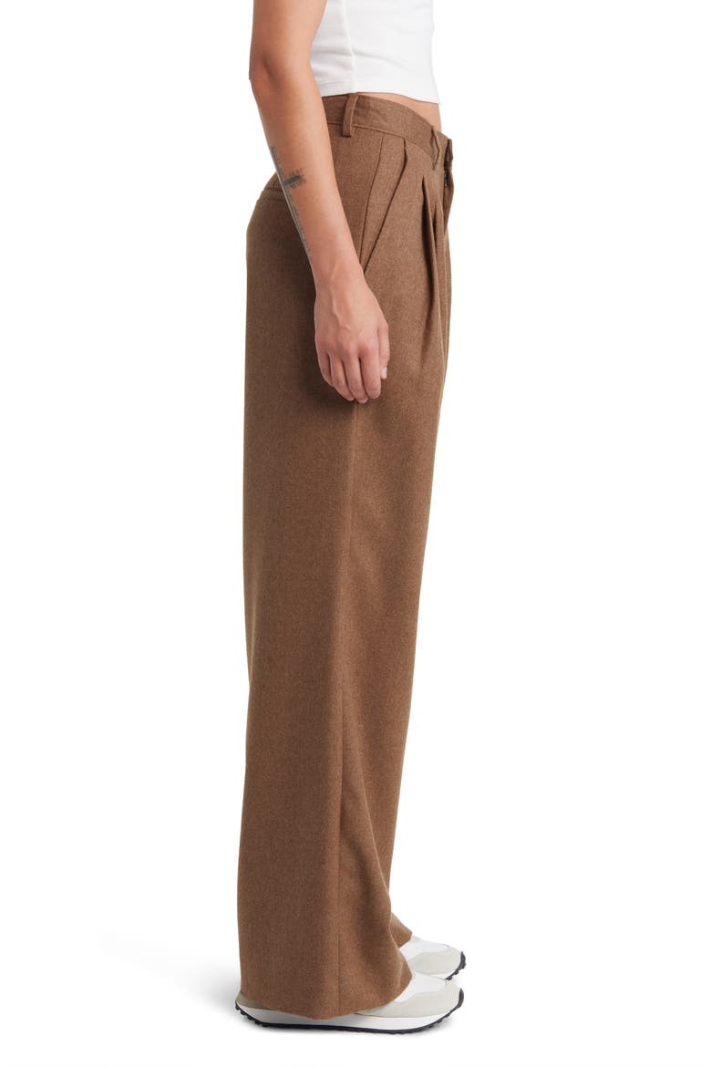 x EmRata Joan Pleated Wide Leg Wool Pants, Alternate, color, UMBER