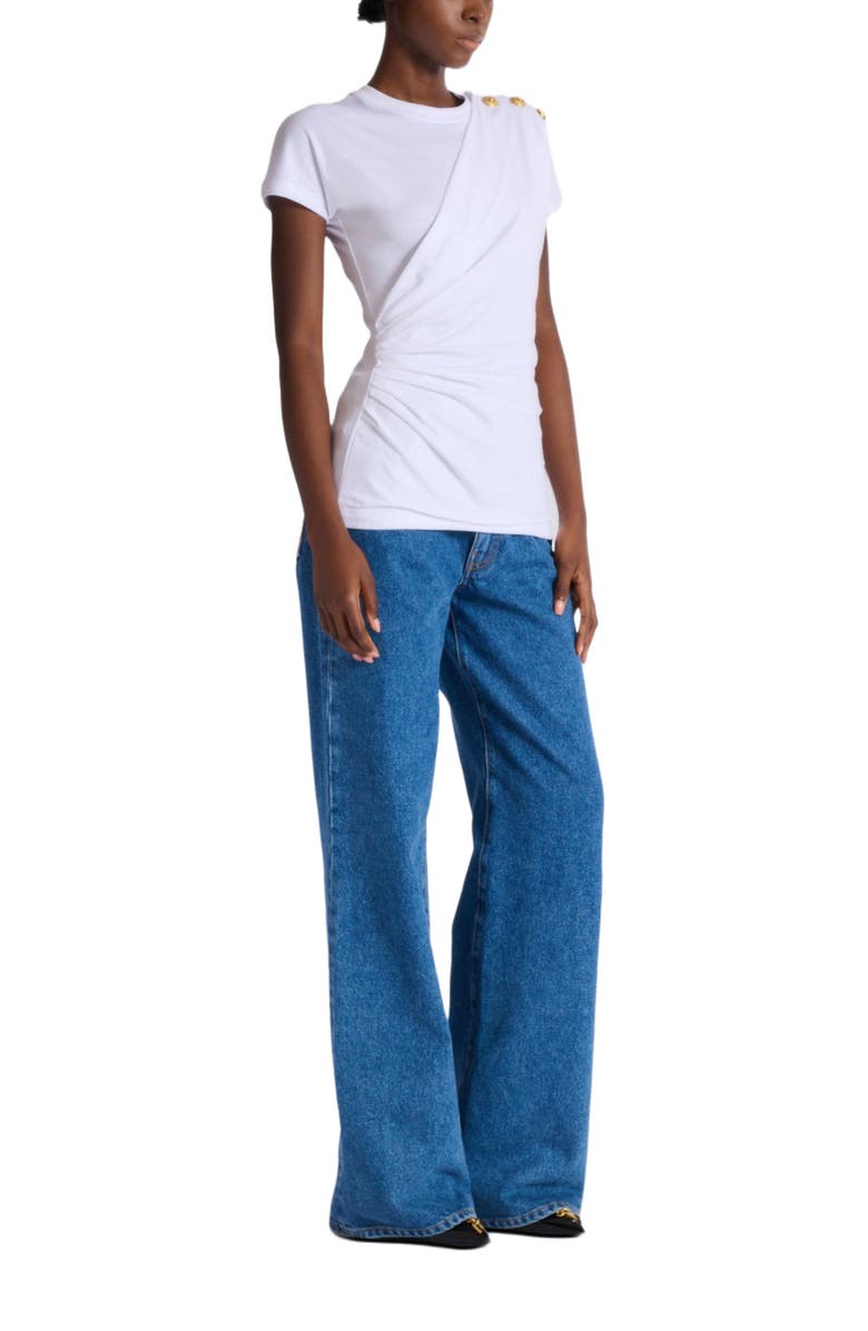 Balmain Short-sleeved draped jersey T-shirt, Main, color, White