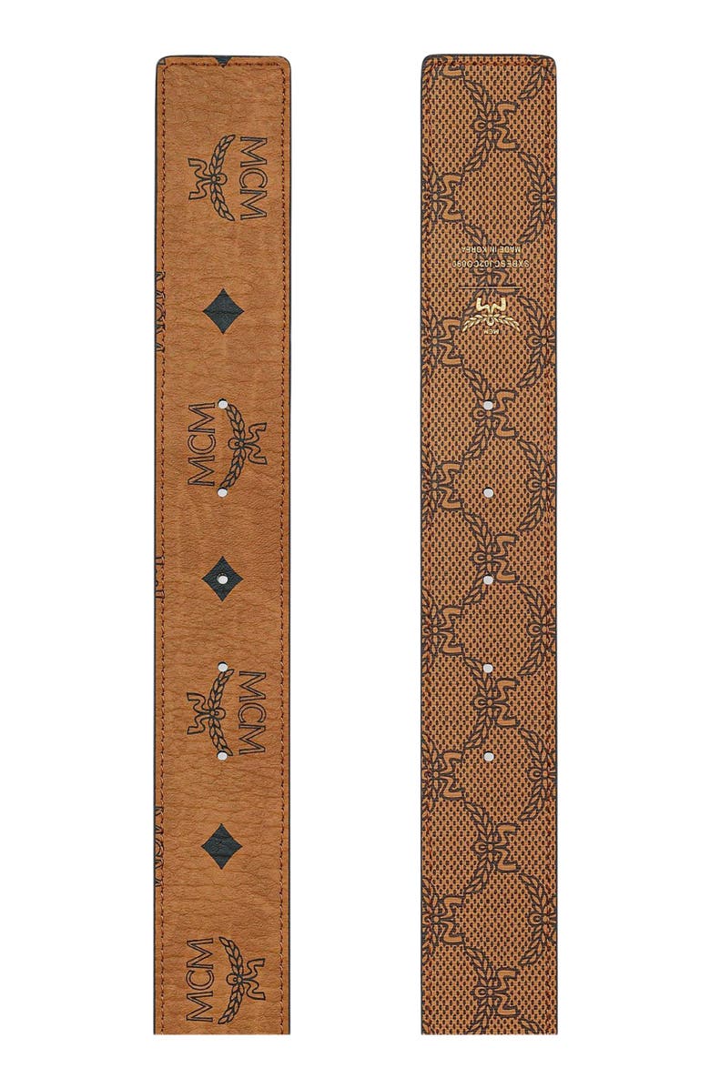 MCM Claus Reversible Monogram Belt, Alternate, color, Cognac