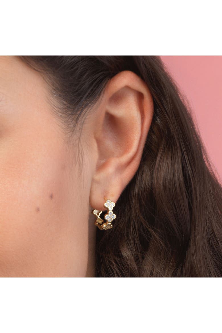 CZ Clover Huggie Hoop Earrings, Alternate, color, Gold-Plated Sterling Silver