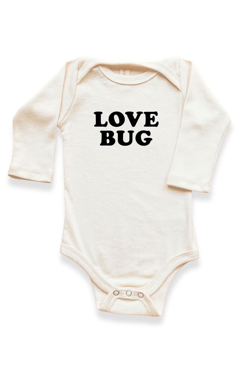 Tenth & Pine Love Bug Organic Long Sleeve Baby Bodysuit, Main, color, Natural Black Lettering