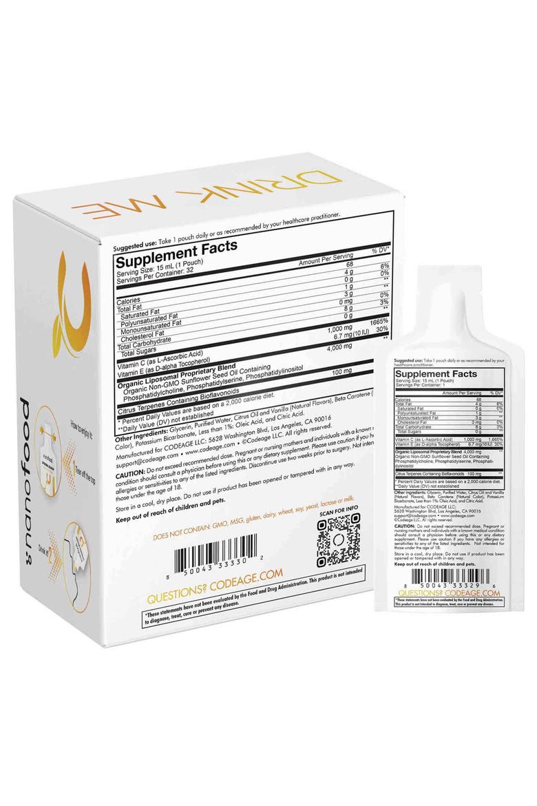 Nanofood Liposomal Vitamin C + E Liquid Supplement, Alternate, color, White