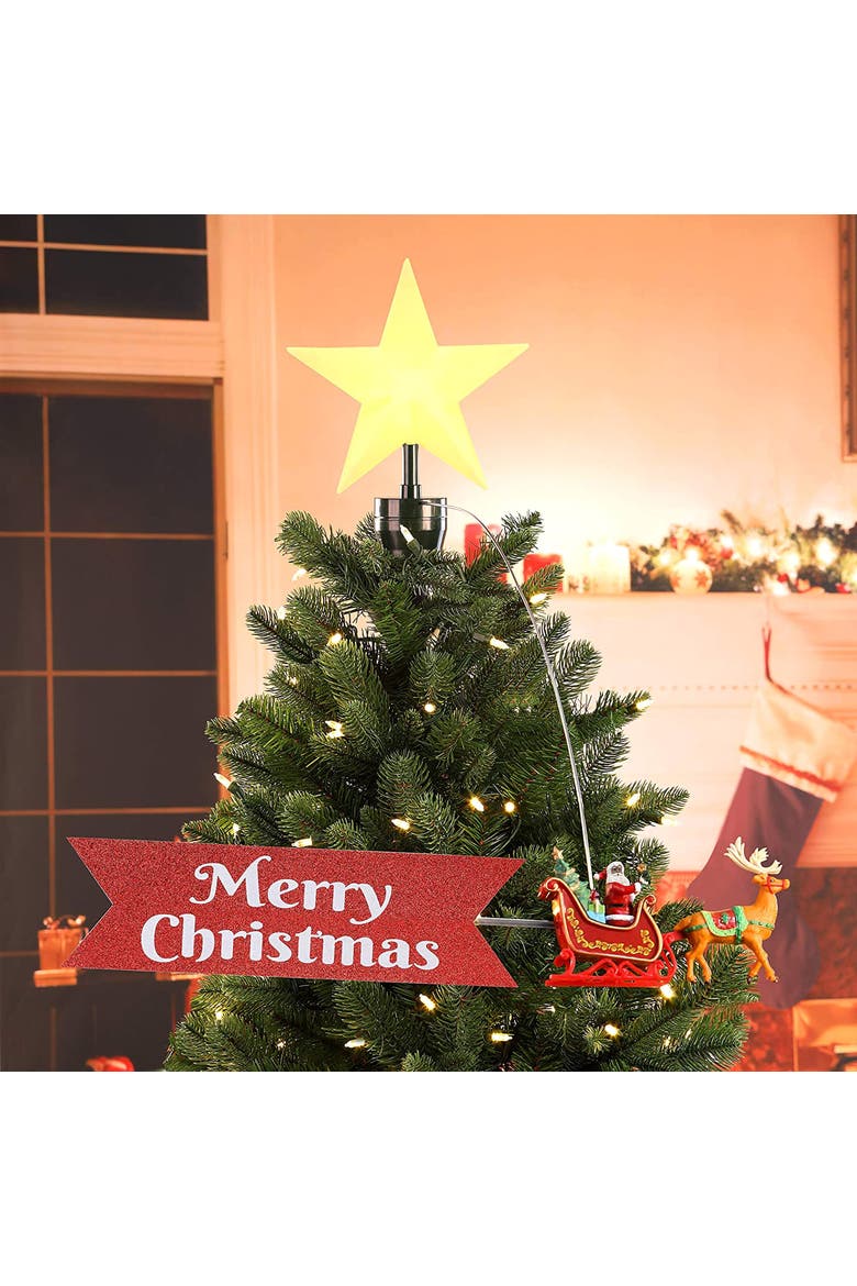 Animated Sleigh Tree Topper with Banner - White Santa, Alternate, color, Black Santa