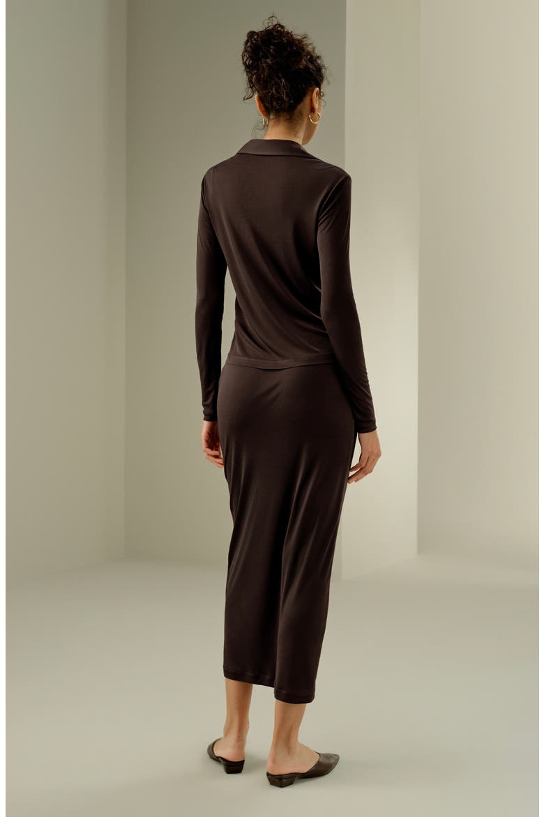 Women's Silk Jersey Basic Slim Shirt, Alternate, color, Cocoa