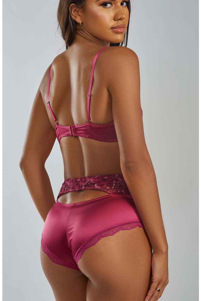 Two-Toned Lace Bra & High-Waist Panty Set, Alternate, color, Wine
