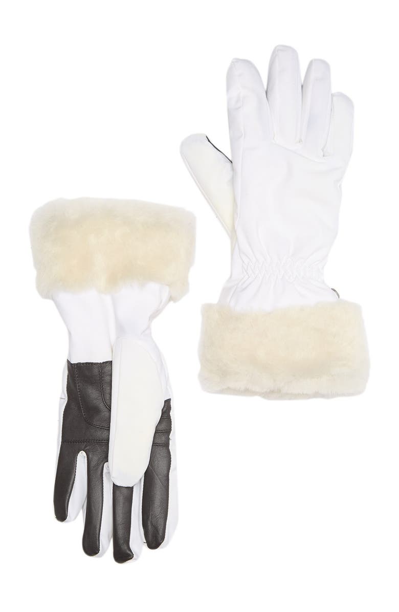 UGG<sup>®</sup> UGG Genuine Dyed Shearling Trim Tech Gloves, Main, color, White