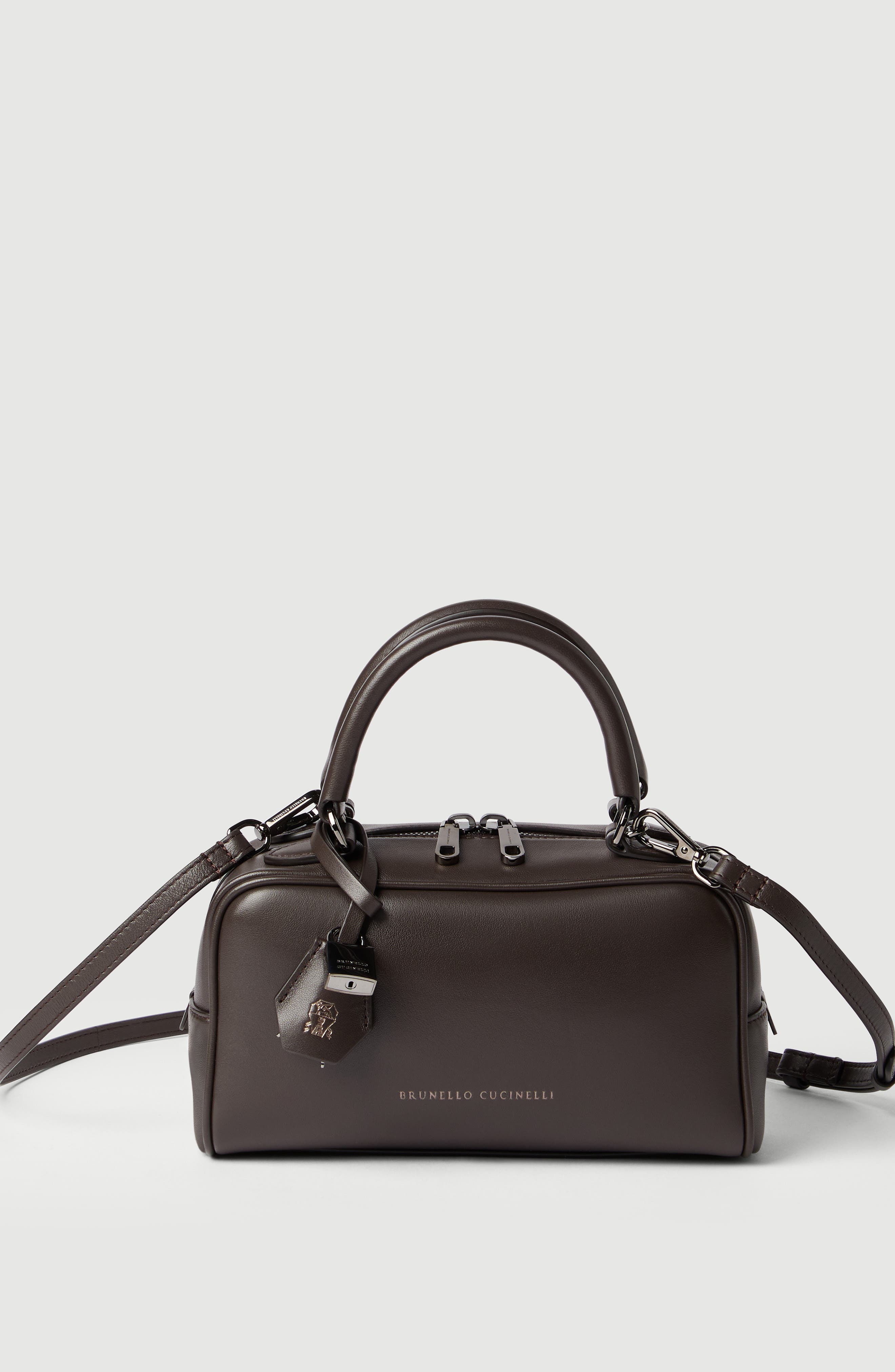 Brunello Cucinelli Small nappa Boston Explorer bag, Alternate, color, Rust Brown