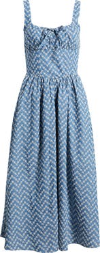 Blu Pepper Embroidered Cotton Blend Denim Midi Dress