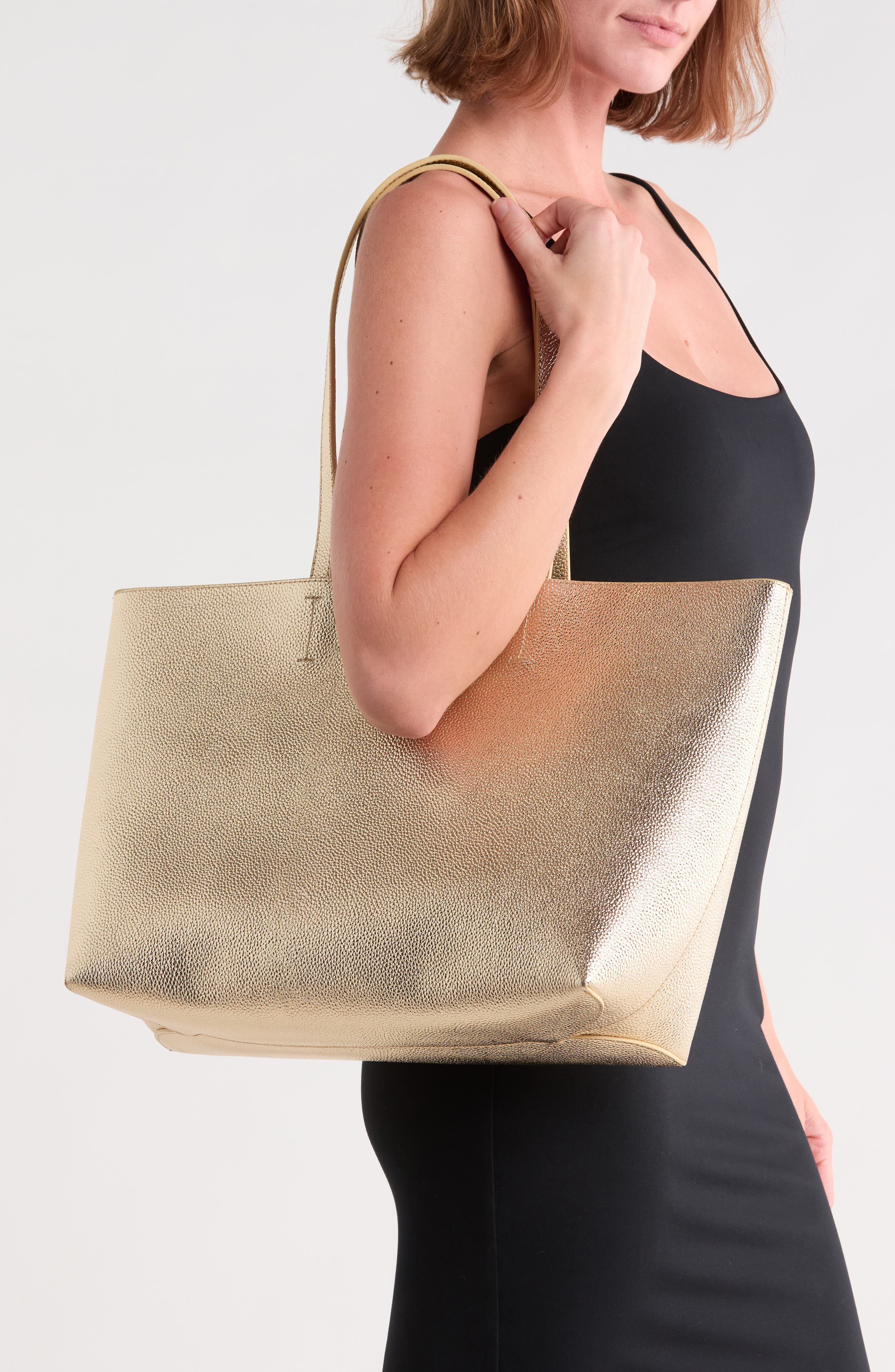Angel Shopper Faux Leather Tote, Alternate, color, GOLD