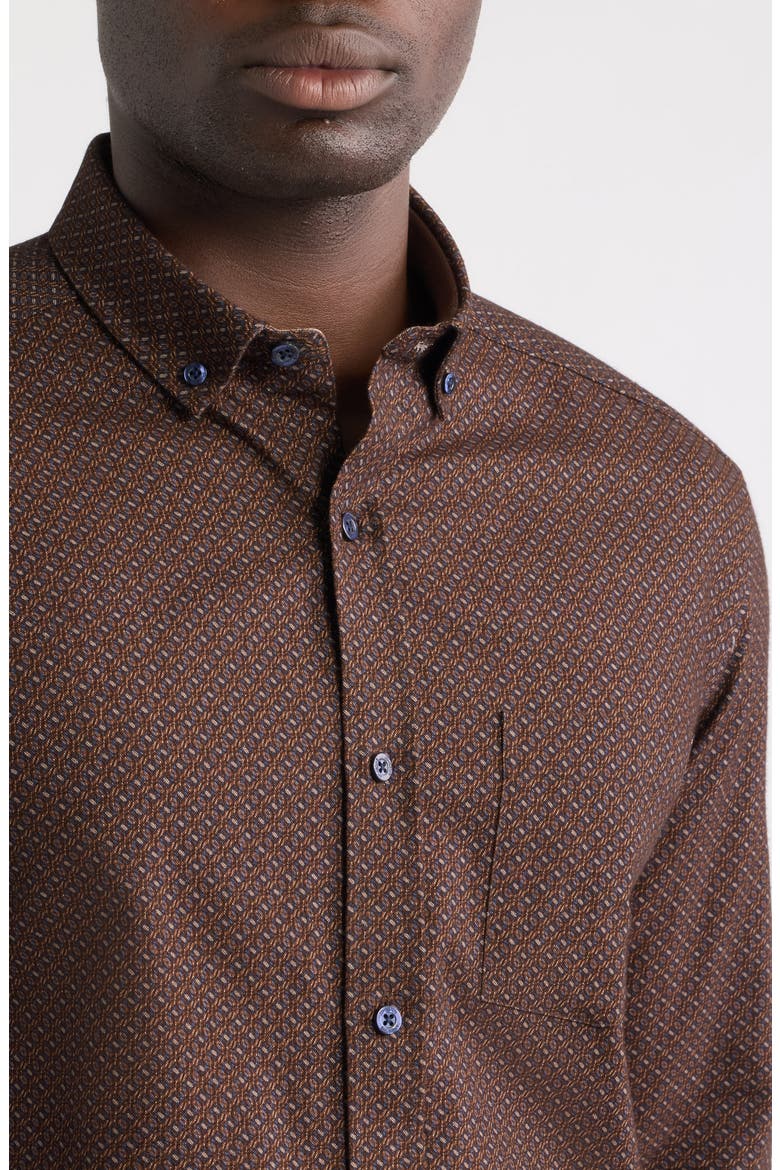 Lane Print Cotton Button-Up Shirt, Alternate, color, BROWN / NAVY LINKED OVAL