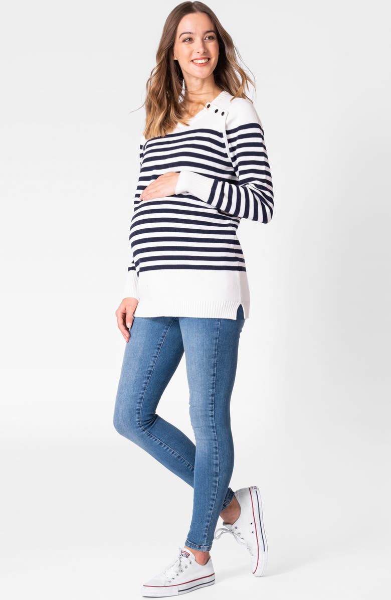 Seraphine Stripe Cotton Nursing/Maternity Sweater, Alternate, color,