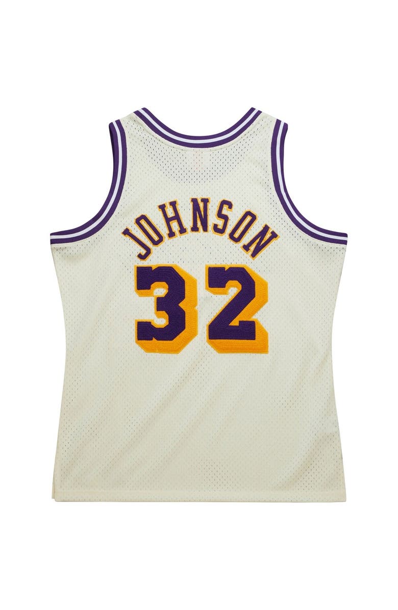 Mitchell & Ness Men's Mitchell & Ness Magic Johnson Cream Los Angeles Lakers Chainstitch Swingman Jersey, Alternate, color, 