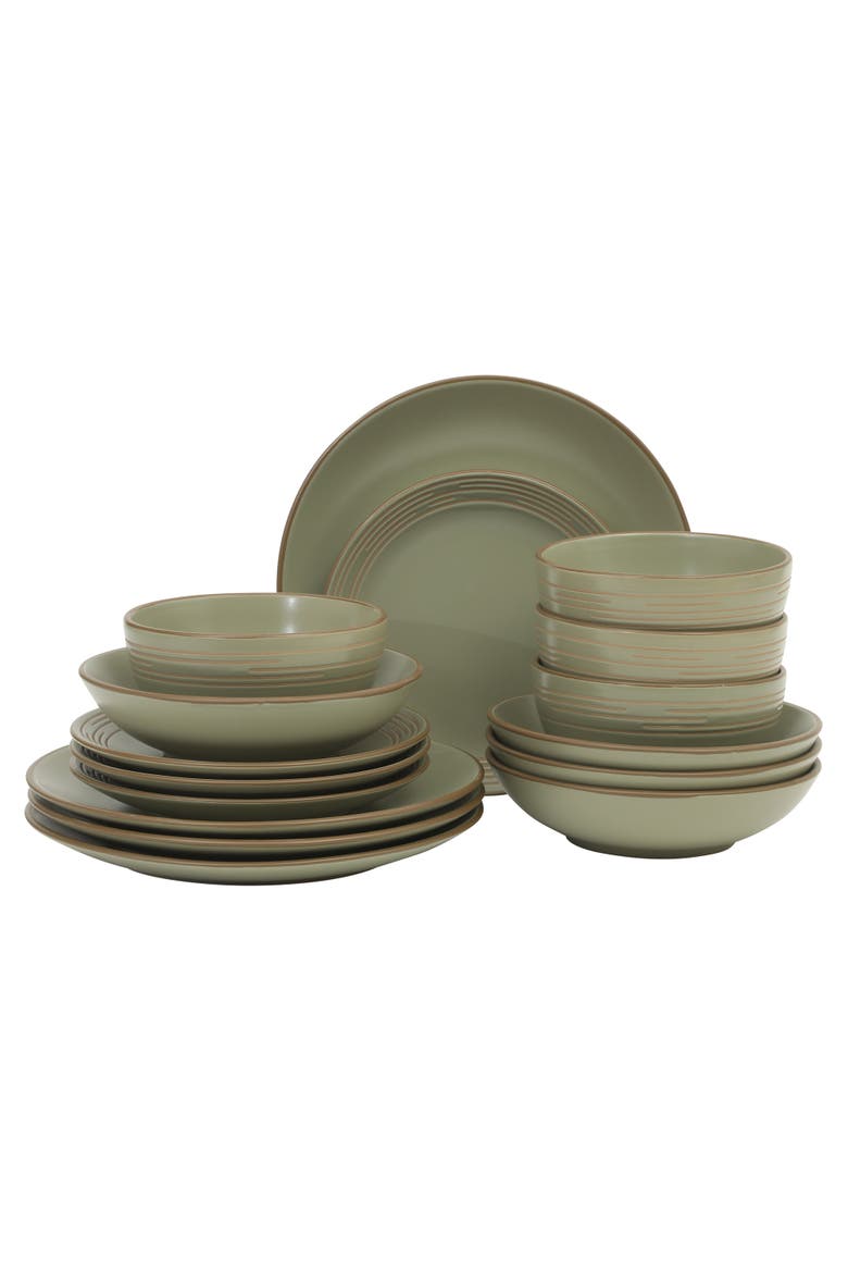 Chiswick House Stoneware Dinnerware Set with Embossed Rim, Main, color, Green
