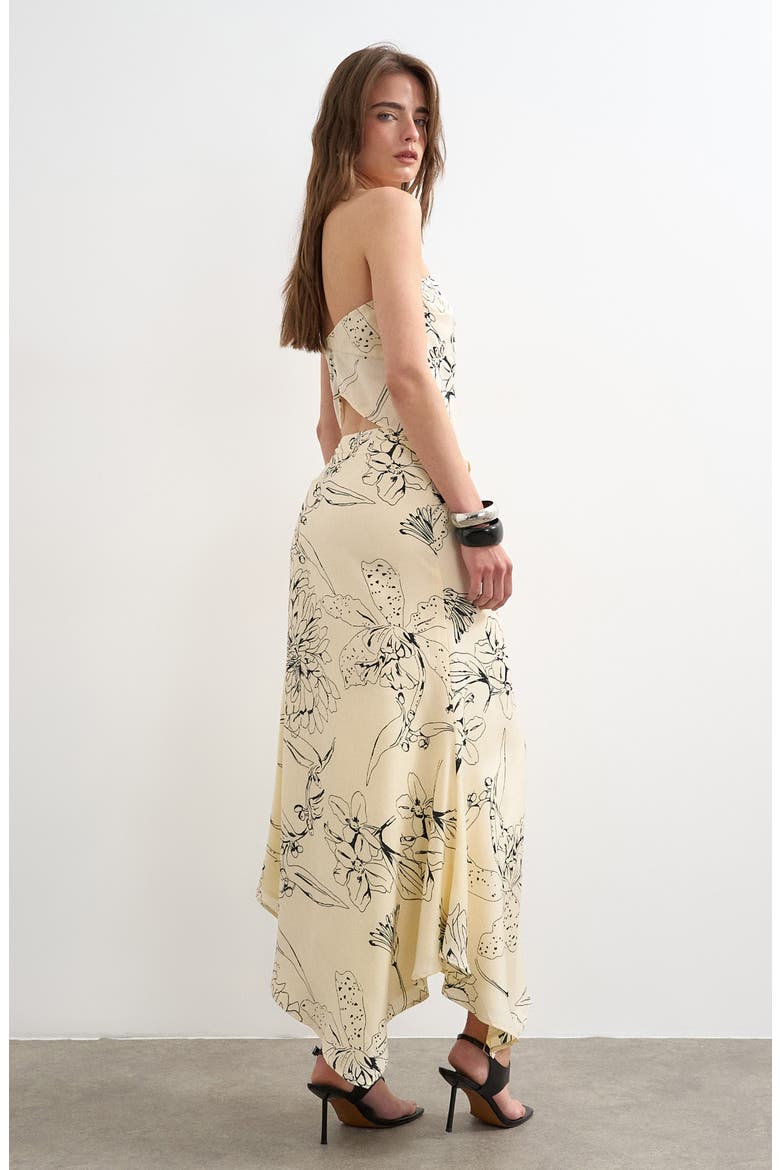Co-ord Floral Satin Asymmetric Hem Midi Skirt, Alternate, color, IVORY
