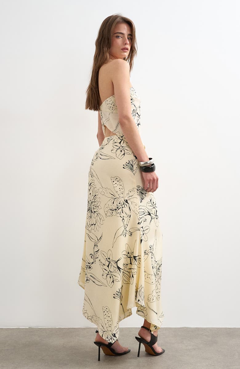 Topshop Co-ord Floral Satin Asymmetric Hem Midi Skirt, Alternate, color, Ivory