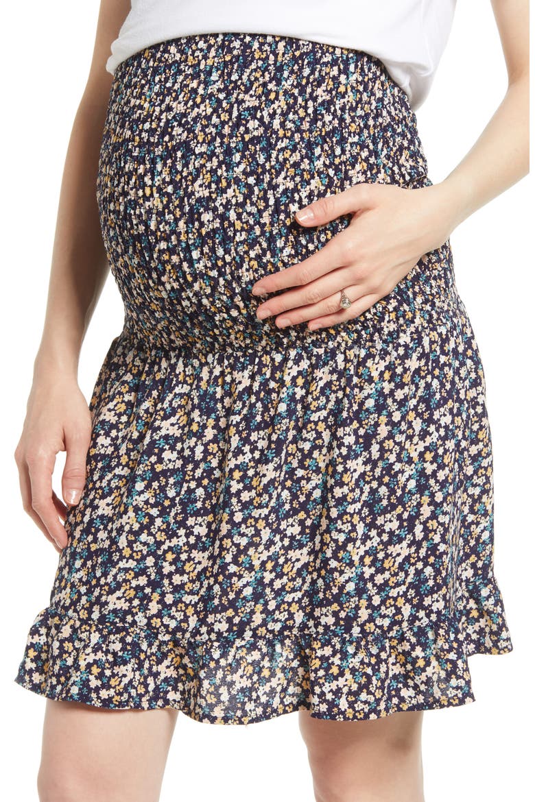 Floral Maternity Skirt, Alternate, color, NAVY PRINT