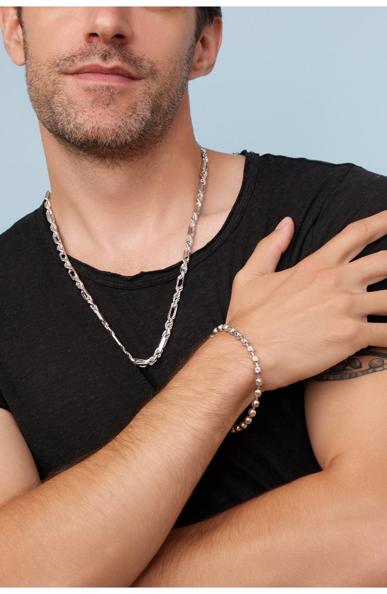 Oradina Mens Axis Bead Bracelet in Sterling Silver, Alternate, color, Silver