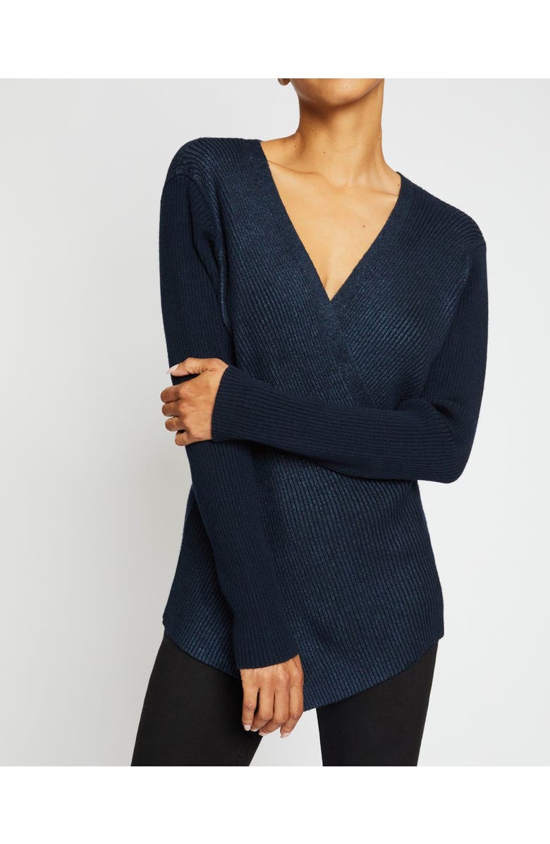 Santorelli STACY Crossover V-Neck Sweater in Coated Wool Blend, Main, color, 
