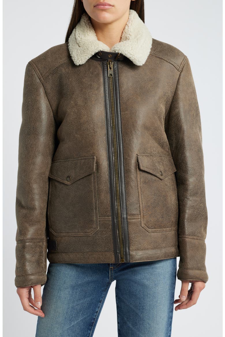 Genuine Shearling Lined Bomber Jacket, Main, color, BROWN