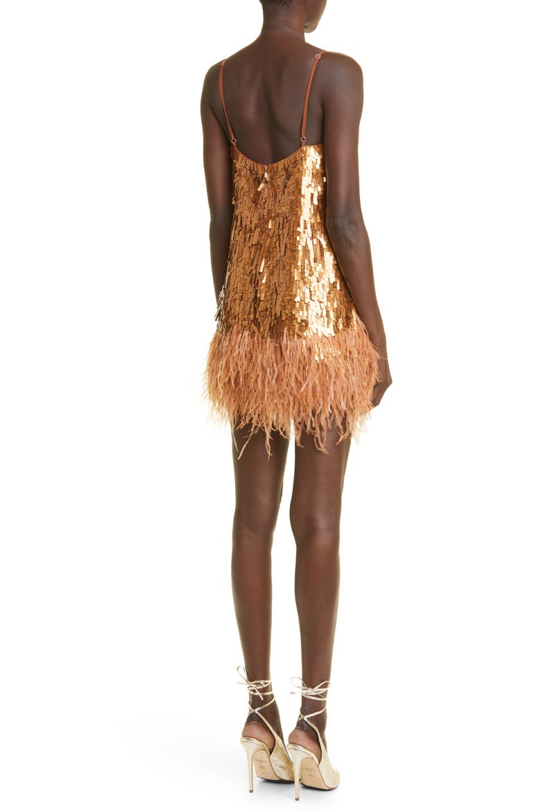 Chemical Attraction Metallic Feather Trim Minidress, Alternate, color, GOLD
