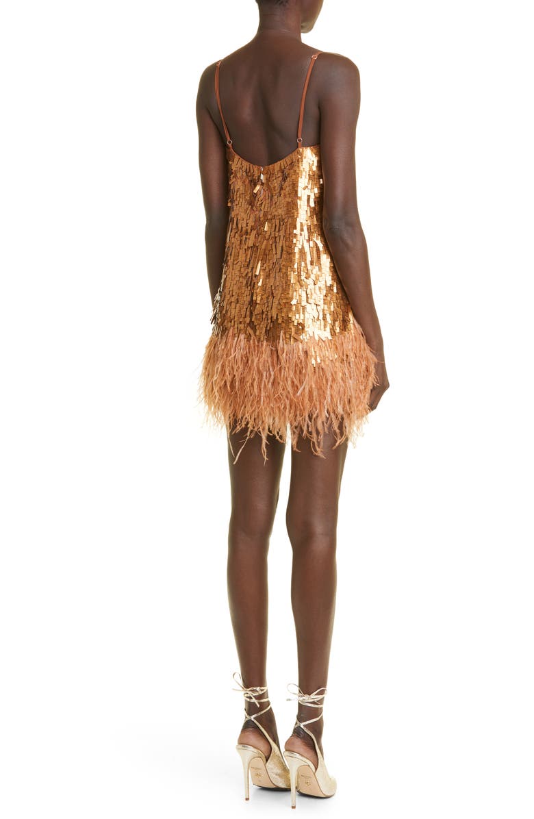 Johanna Ortiz Chemical Attraction Metallic Feather Trim Minidress, Alternate, color, 