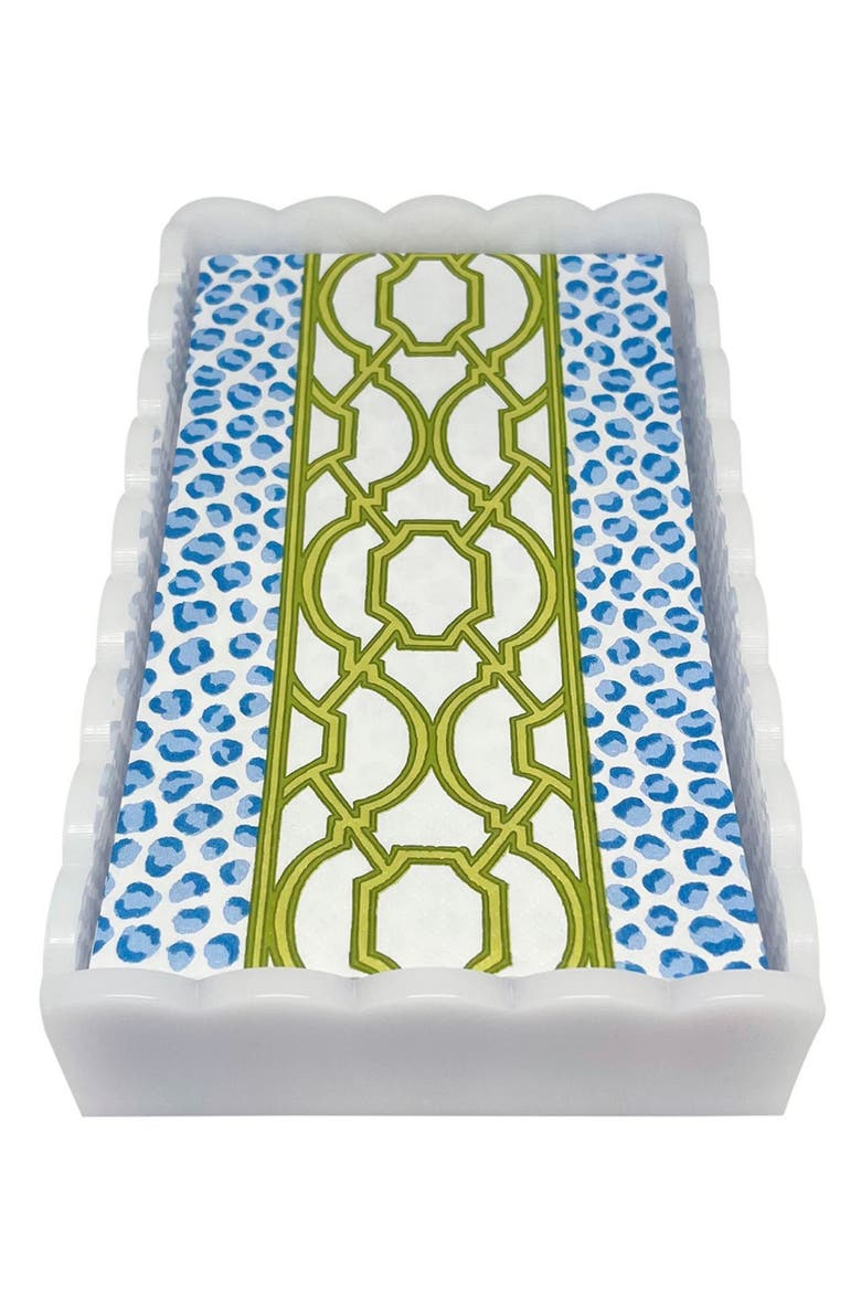 Knots & Spots Scalloped Napkin Holder Set, Main, color, WHITE