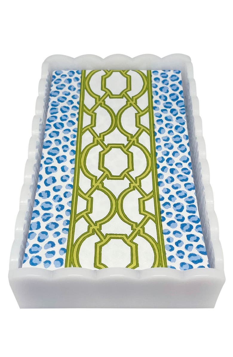 Mariposa Knots & Spots Scalloped Napkin Holder Set, Main, color, White