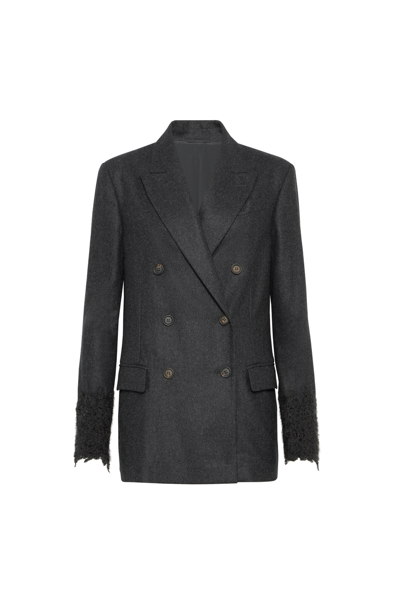 Brunello Cucinelli Blazer with wispy lace cuffs, Main, color, Dark Grey
