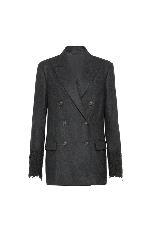 Brunello Cucinelli Blazer With Wispy Lace Cuffs In Black