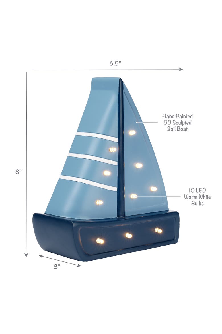 Little Skipper Hand Painted Nautical Sailboat Table Top Lamp/Light, Alternate, color, Blue