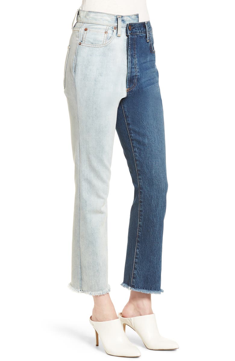 Alice + Olivia Jeans Amazing Two-Tone High Waist Boyfriend Jeans, Alternate, color,