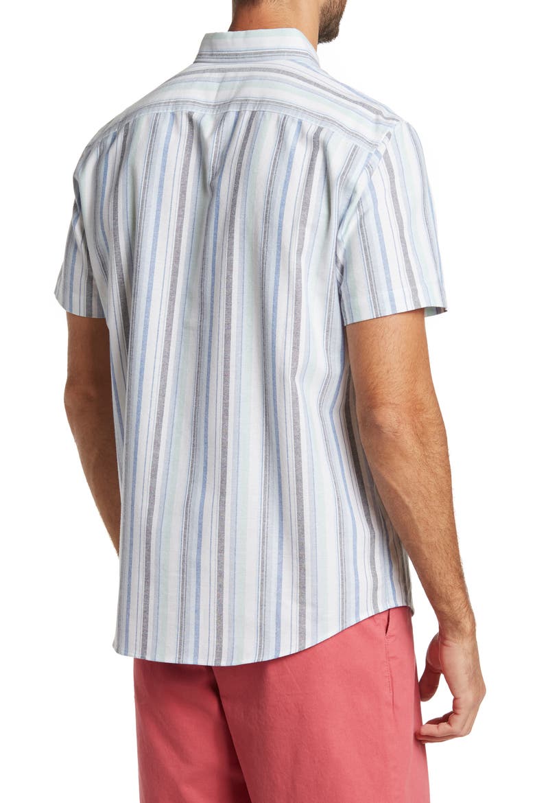 Vertical Stripe Short Sleeve Button-Up Shirt, Alternate, color, LICHEN