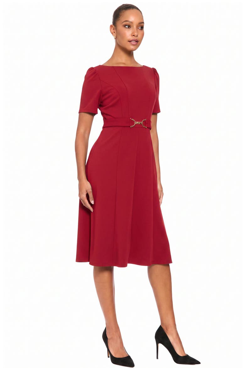 Horseshoe Buckle Midi Dress, Alternate, color, RED DAHLIA