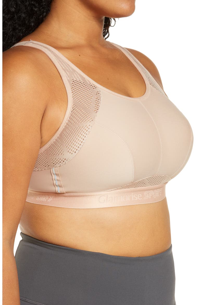 No-Sweat Full Figure Mesh Sports Bra, Alternate, color, BROWN