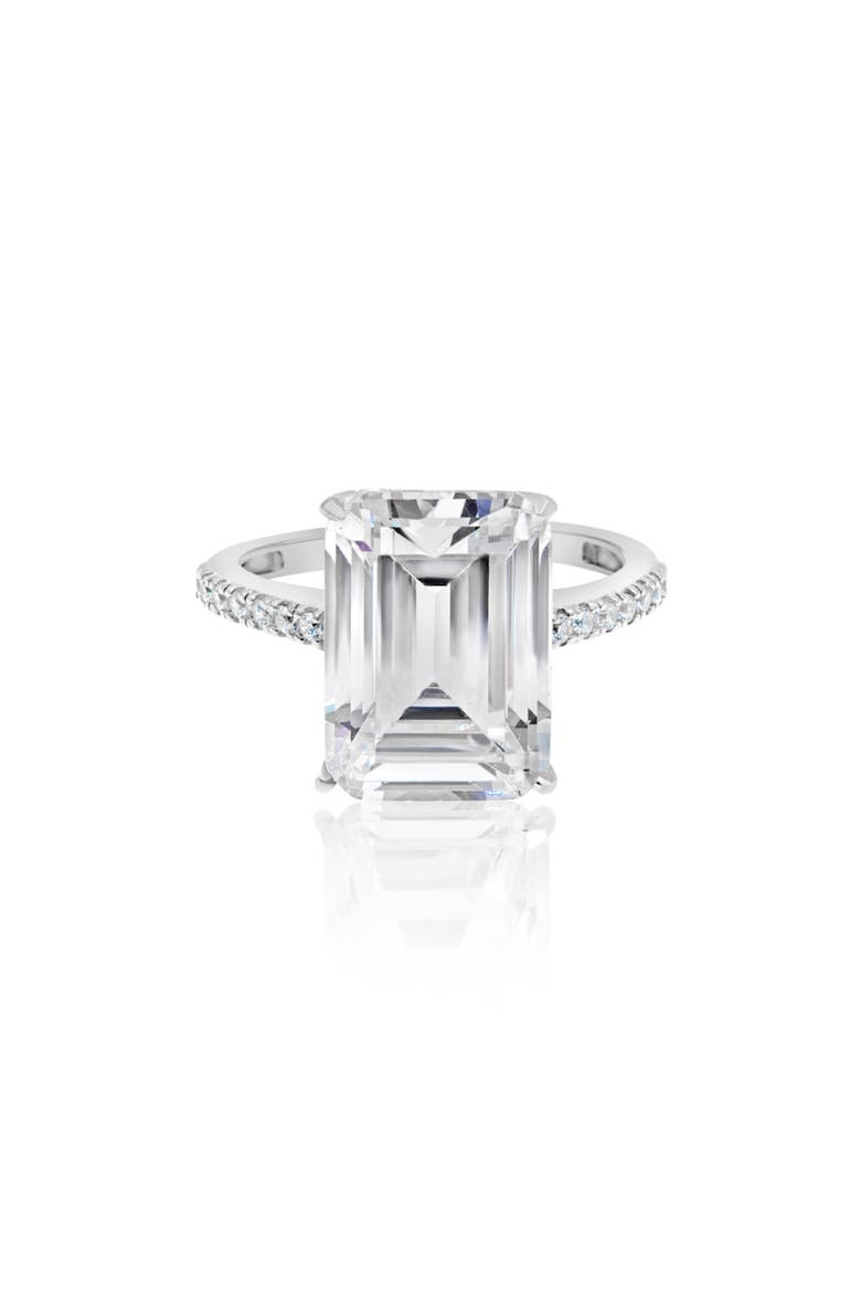 Emerald-Cut Cubic Zirconia Cocktail Ring, Alternate, color, SILVER