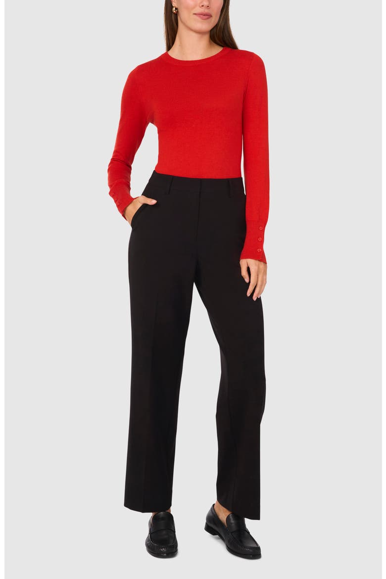 Button Cuff Crewneck Sweater, Alternate, color, WILD POPPY