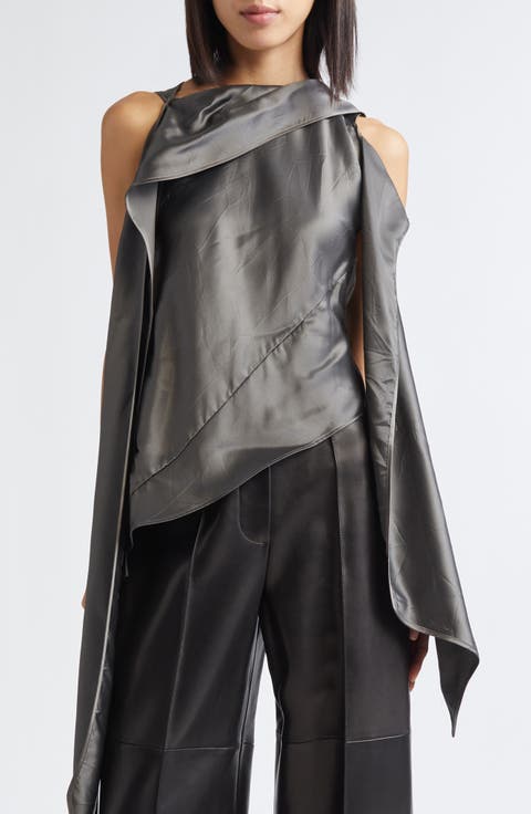 Bias Cut Crinkled Satin Scarf Top