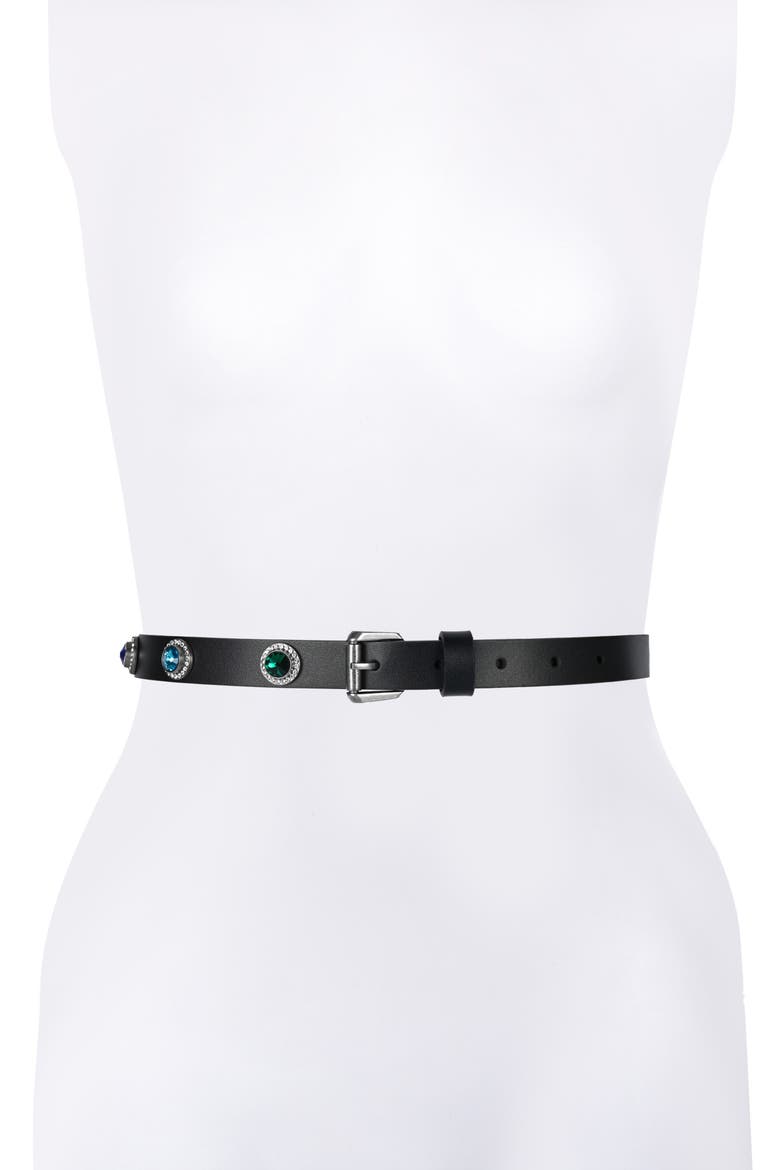 Jewel Stud Leather Belt, Main, color, BLACK RAINBOW CRYS