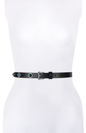 Kurt Geiger London Jewel Stud Leather Belt In Black