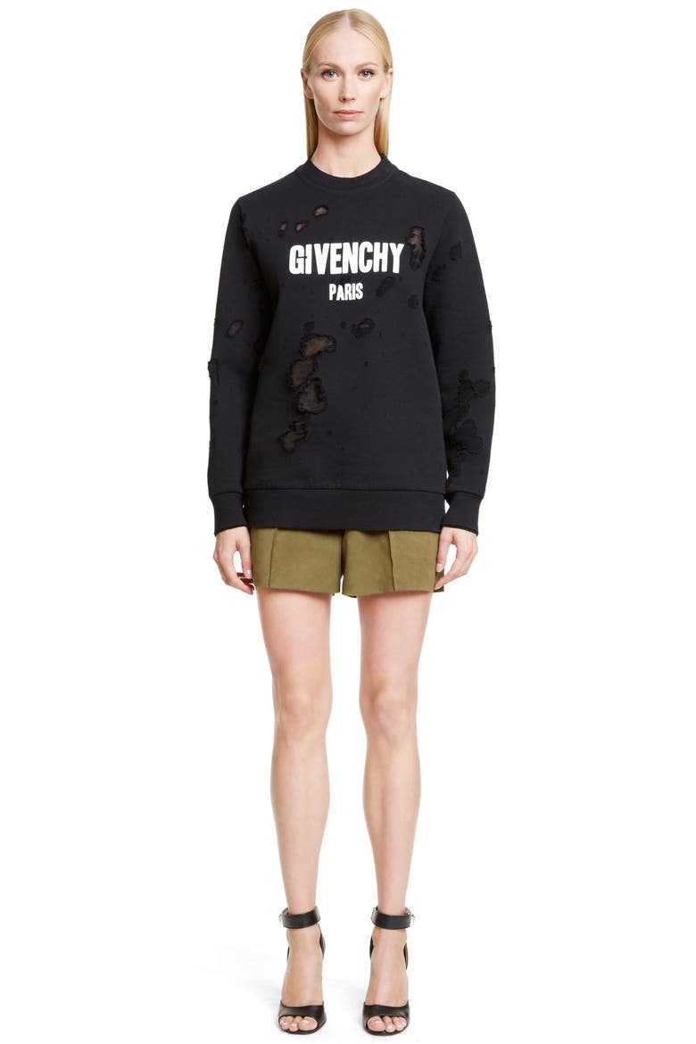 Destroyed Cotton Sweatshirt, Main, color, BLACK