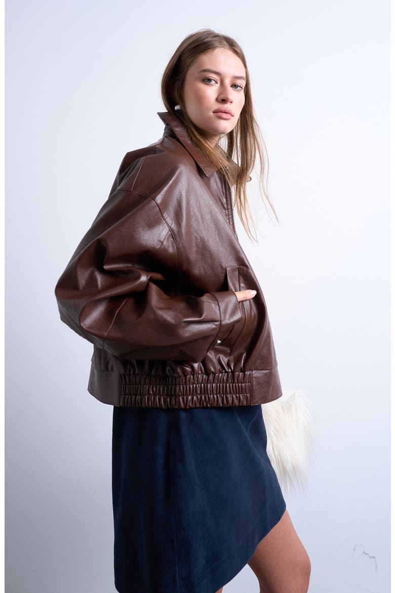 Oversize Faux Leather Jacket, Alternate, color, BROWN