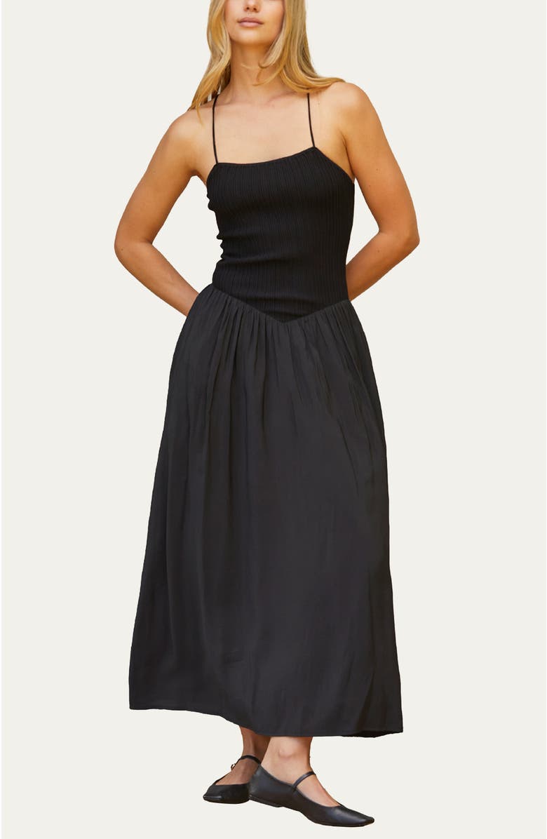 CRESCENT Mixed Media Maxi Dress, Main, color, Black
