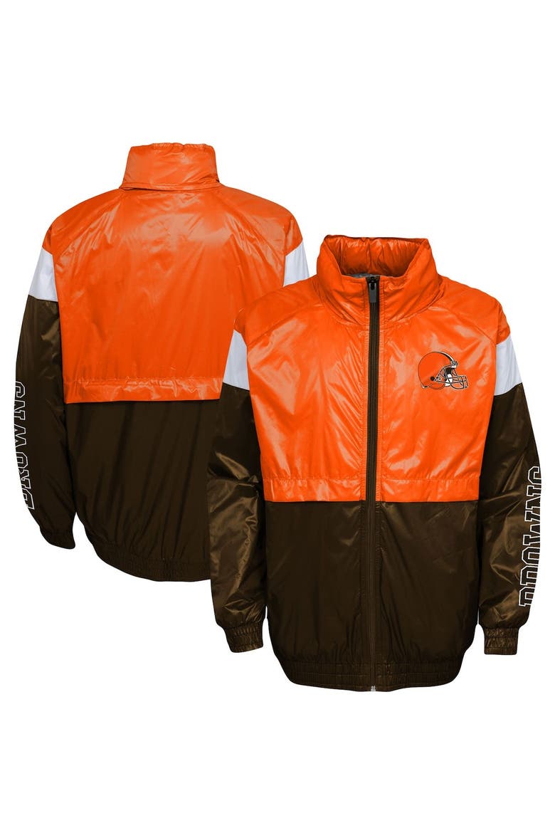Youth Orange/Brown Cleveland Browns Goal Line Stance Full-Zip Hoodie Windbreaker, Main, color, Orange