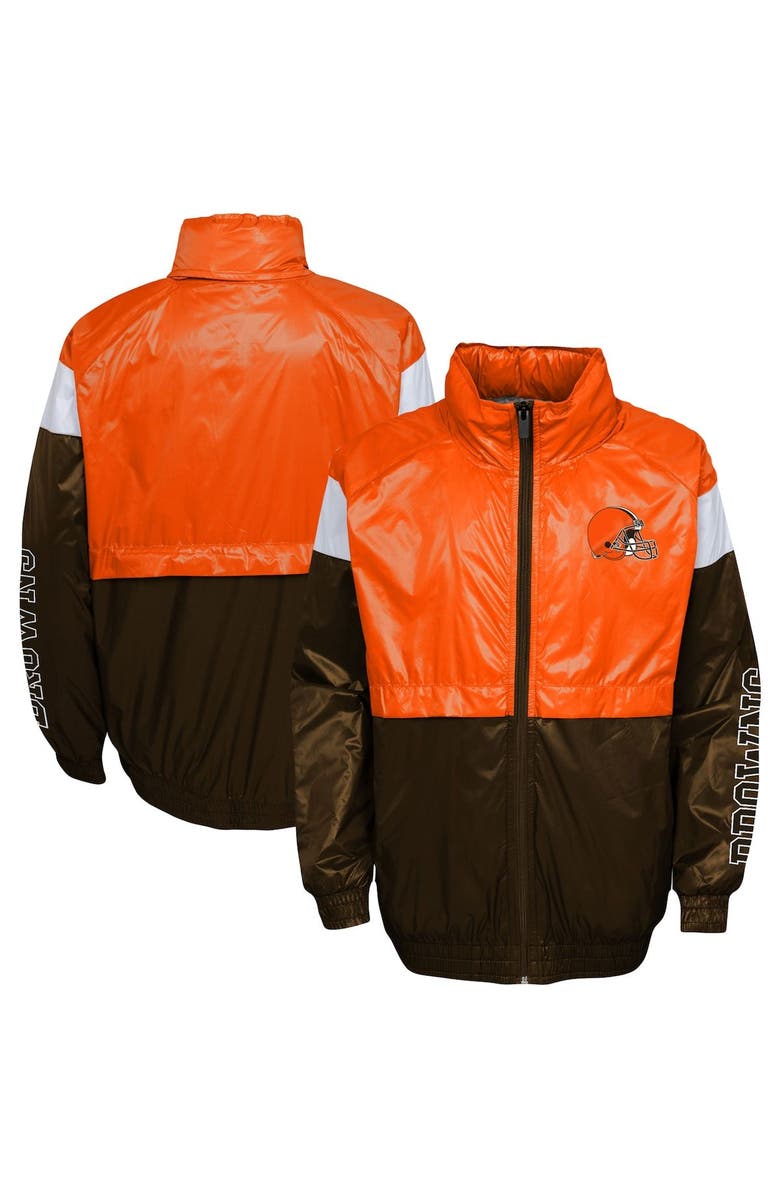 Outerstuff Youth Orange/Brown Cleveland Browns Goal Line Stance Full-Zip Hoodie Windbreaker, Main, color, Orange