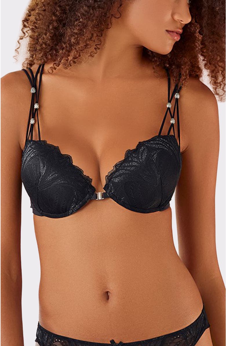 LASCANA Women's Strappy Push Up Bra, Main, color, Black