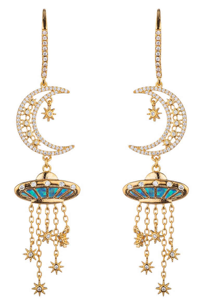 Celestial Moon Drop Earrings, Main, color, GOLD