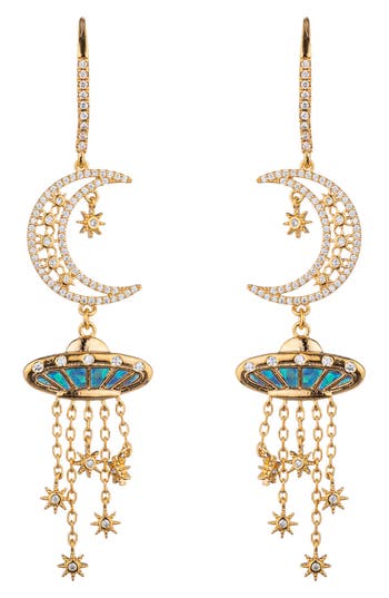 Eye Candy Los Angeles Celestial Moon Drop Earrings In Gold