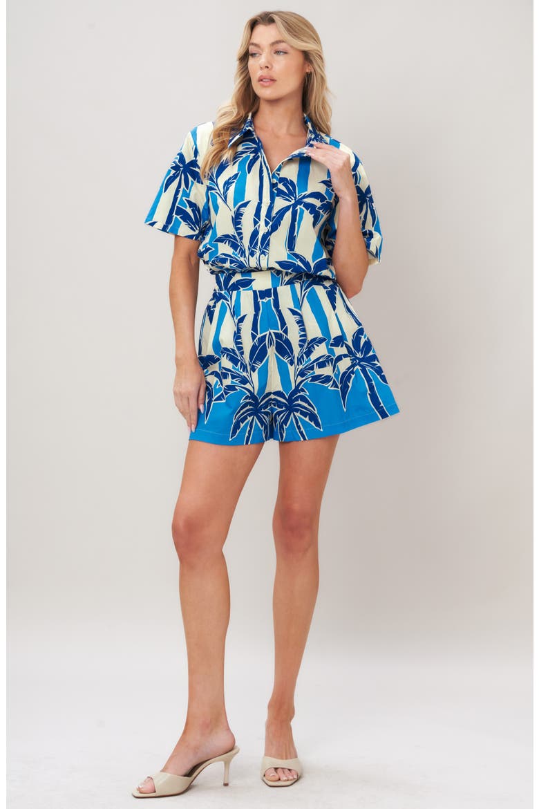 Palm Print Striped Cotton Shirt, Alternate, color, BLUE