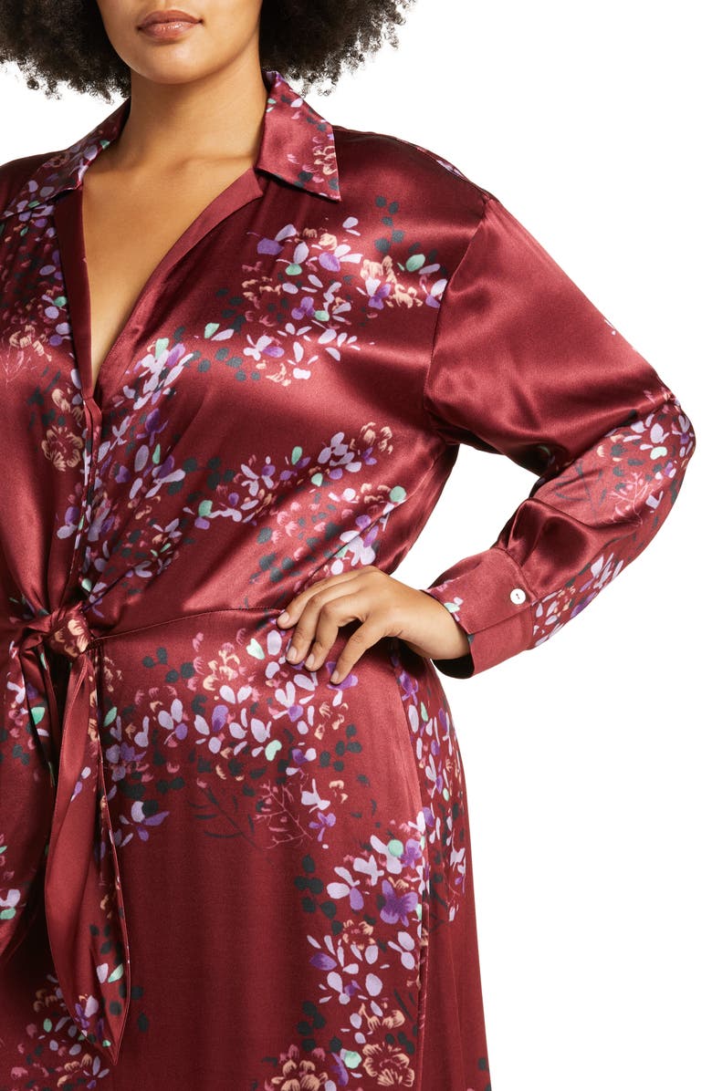 Vince Forsythia Long Sleeve Satin Shirtdress, Alternate, color, Dk Cinnamon